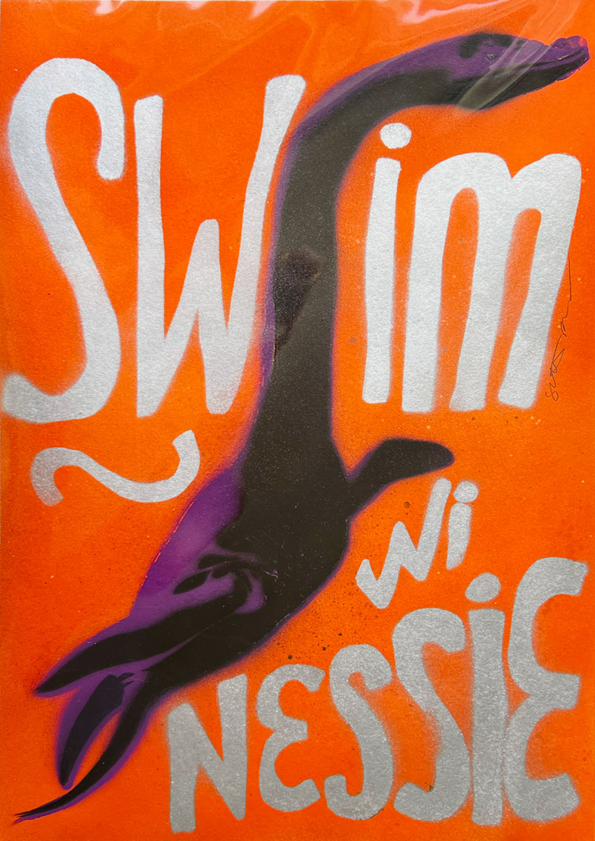 Swim wi Nessie - handmade stencil art