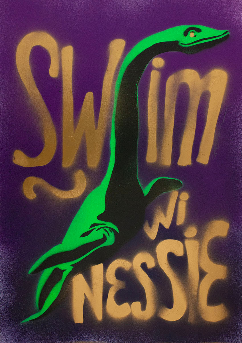 Swim wi Nessie - handmade stencil art