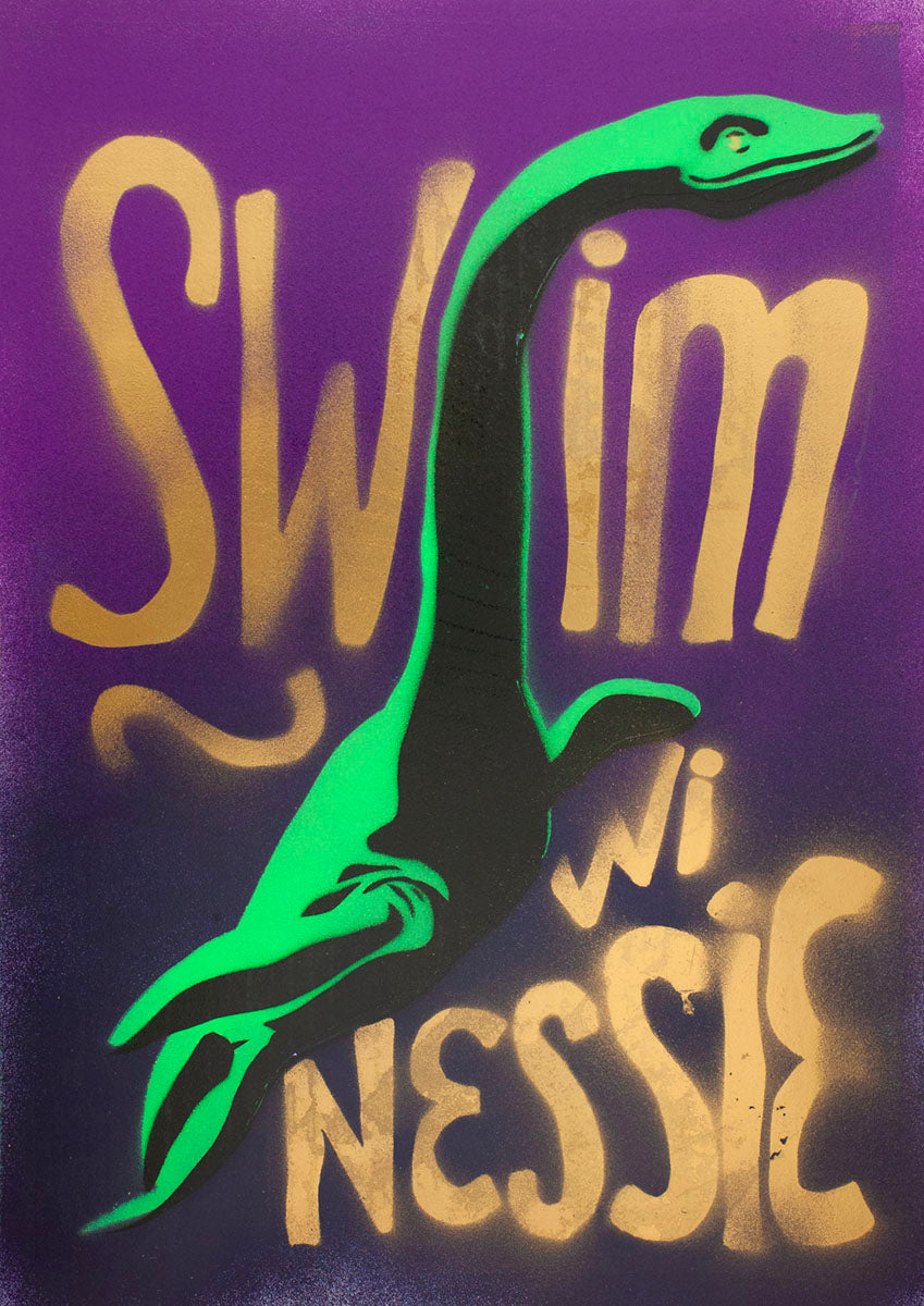 Swim wi Nessie - handmade stencil art
