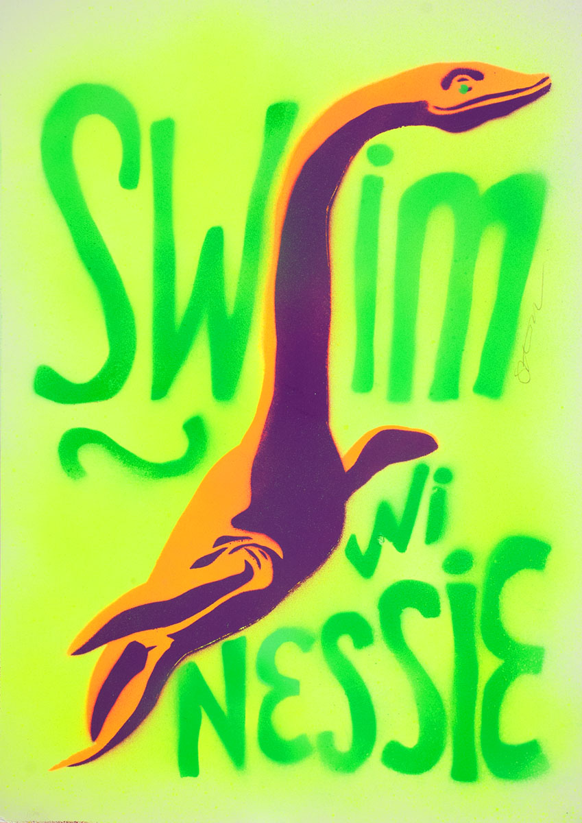 Swim wi Nessie - handmade stencil art