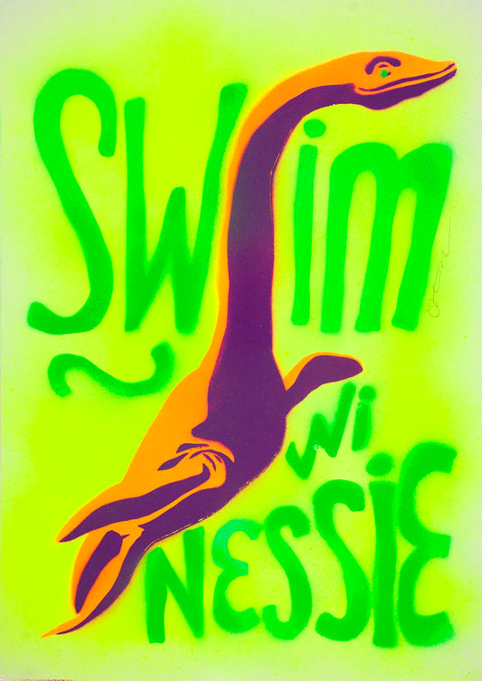 Swim wi Nessie - handmade stencil art