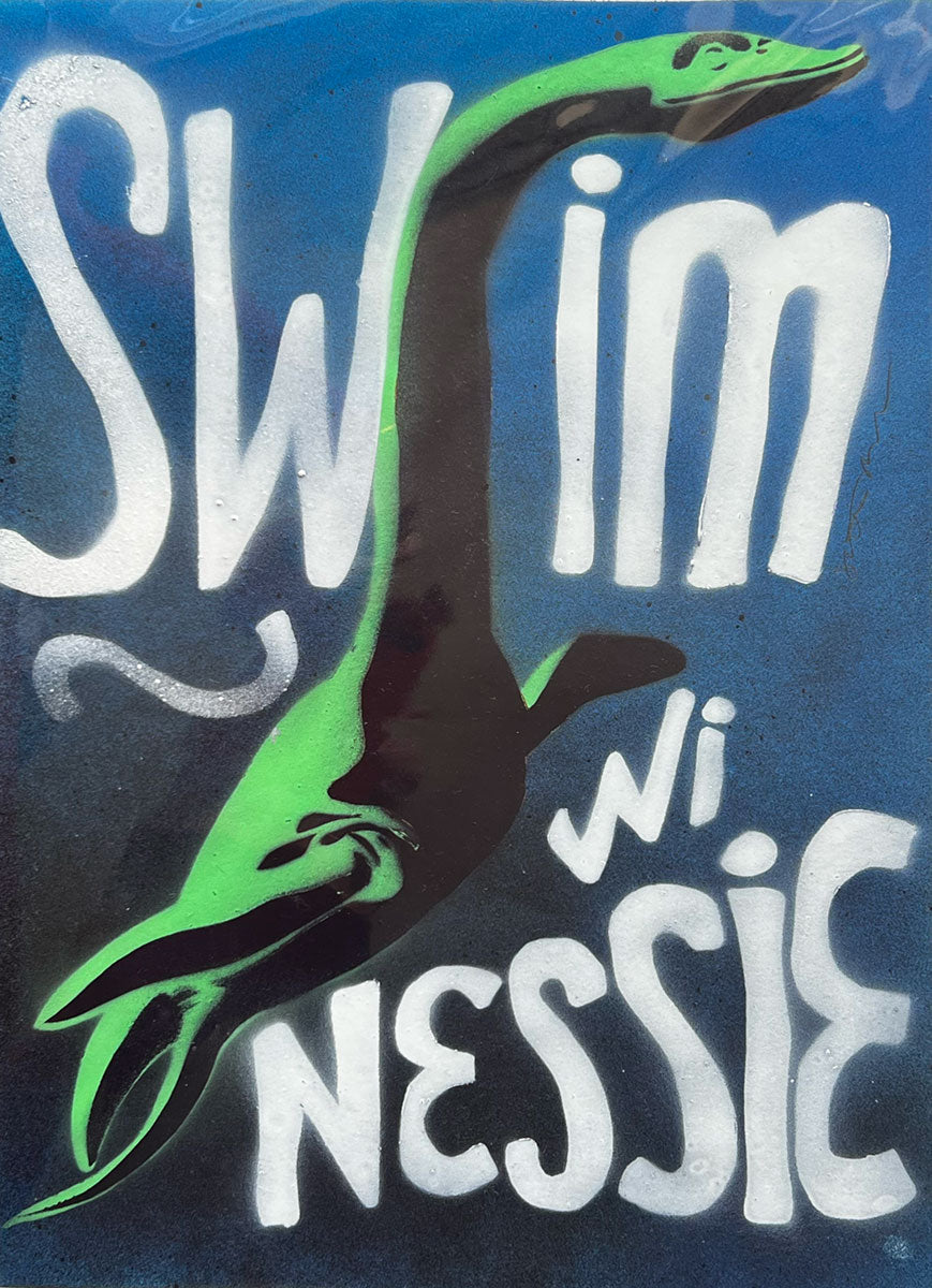 Swim wi Nessie - handmade stencil art