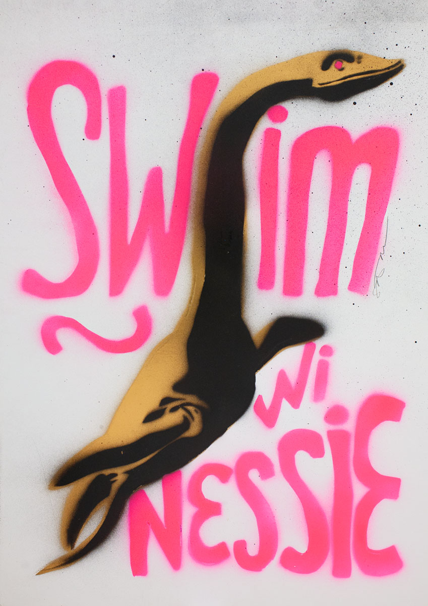 Swim wi Nessie - handmade stencil art