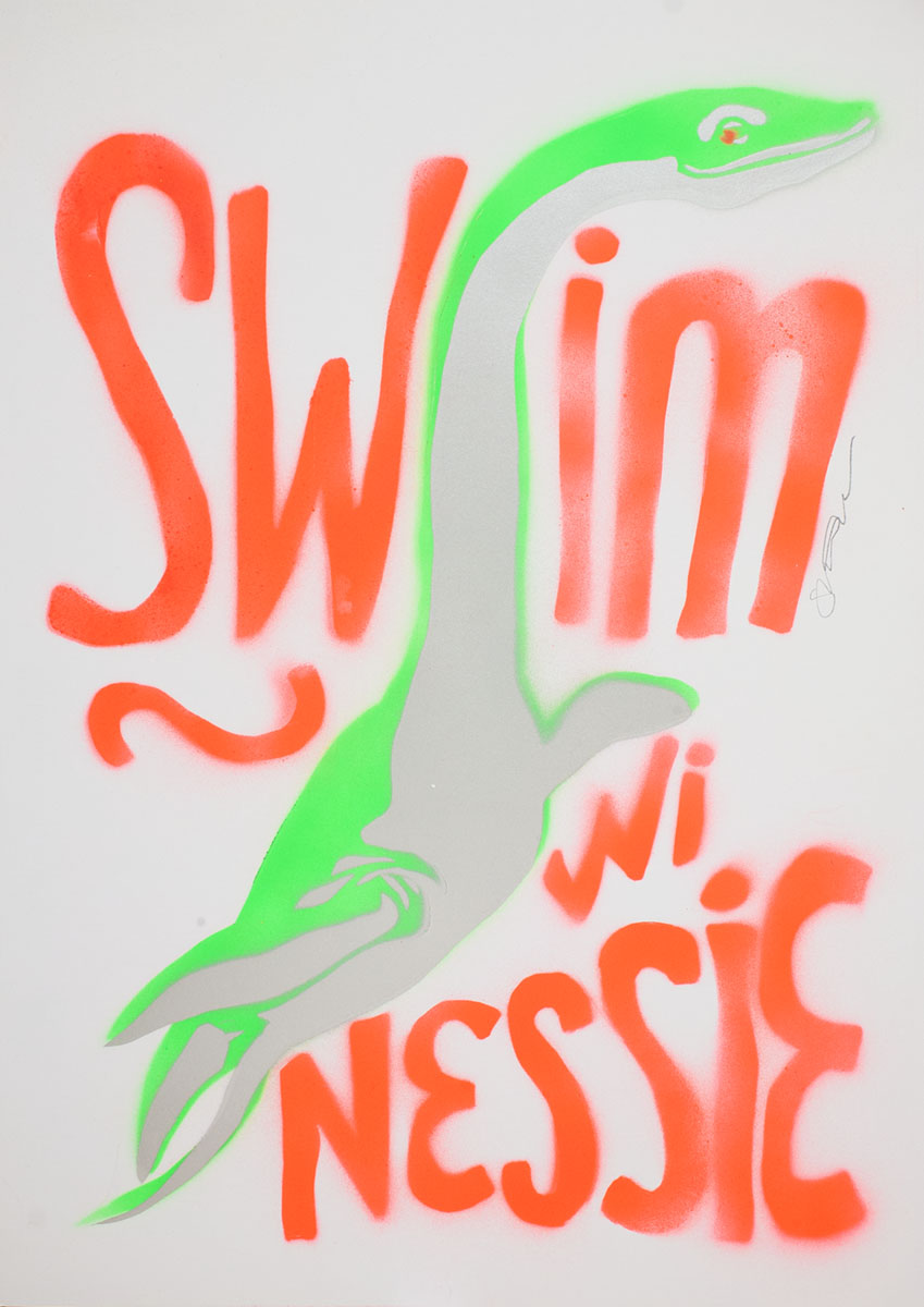 Swim wi Nessie - handmade stencil art