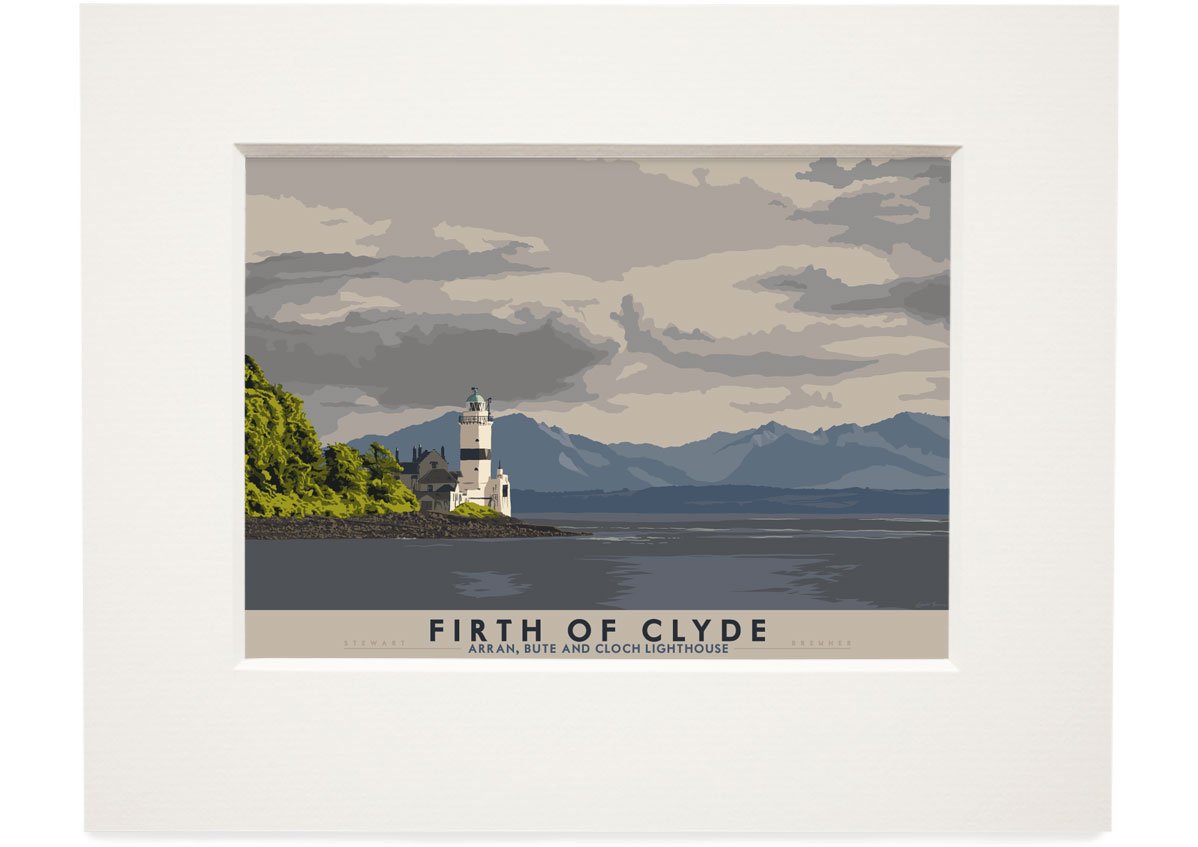 Firth of Clyde: Arran, Bute and Cloch Lighthouse – small mounted print - natural - Indy Prints by Stewart Bremner