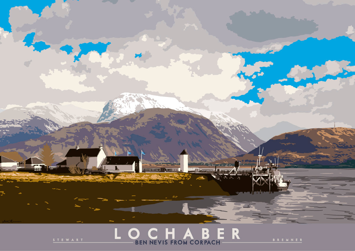 Lochaber: Ben Nevis from Corpach – giclée print - orange - Indy Prints by Stewart Bremner