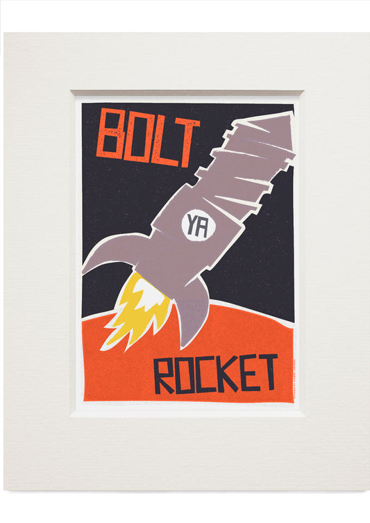 Bolt ya rocket – small mounted print - green - Indy Prints by Stewart Bremner